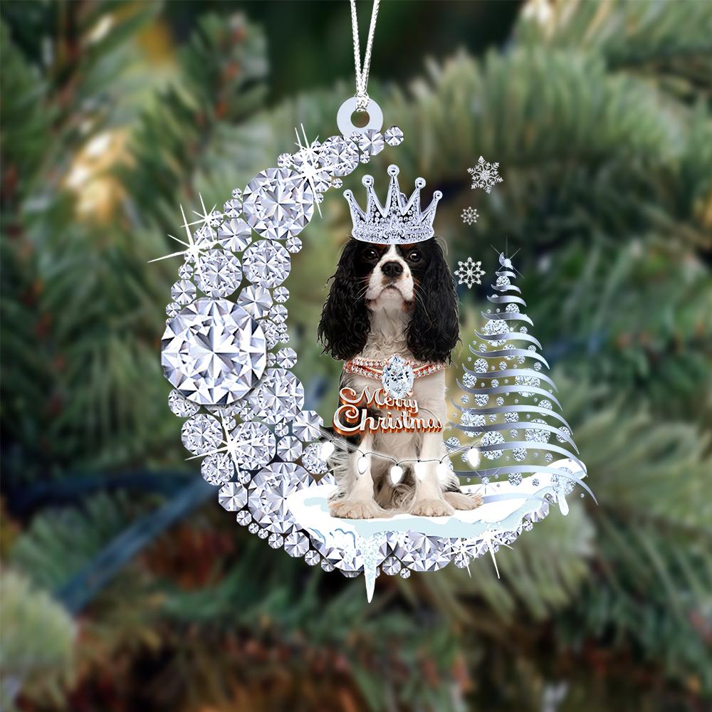 Cavalier King Charles Spaniel Diamond Moon Merry Christmas Ornament
