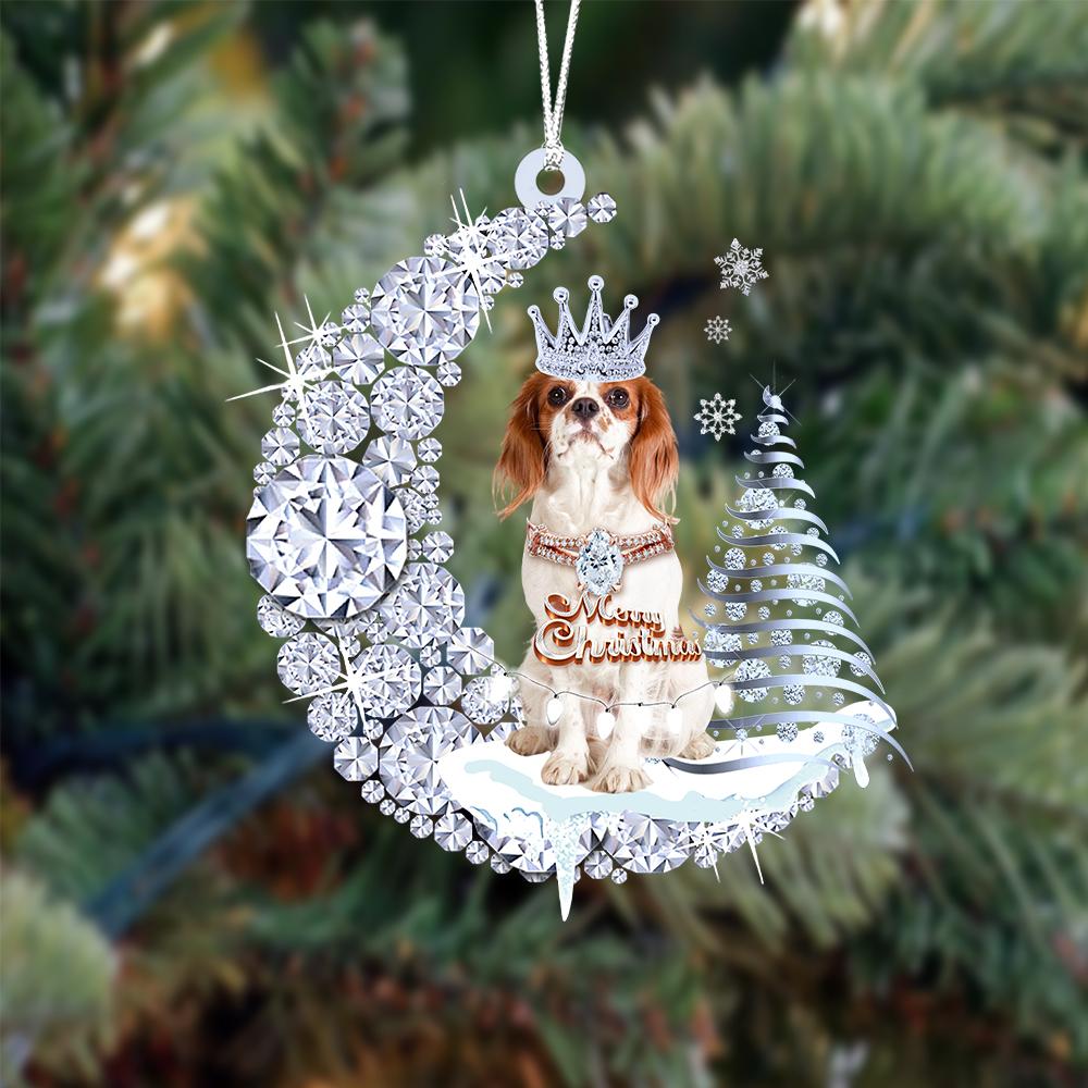 Cavalier King Charles Spaniel Diamond Moon Merry Christmas Ornament