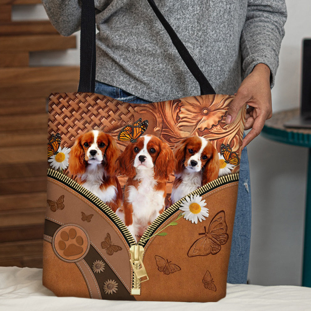 Cavalier King Charles Spaniel Daisy Flower And Butterfly Tote Bag