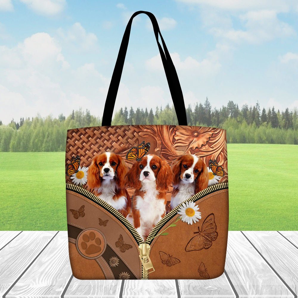 Cavalier King Charles Spaniel Daisy Flower And Butterfly Tote Bag