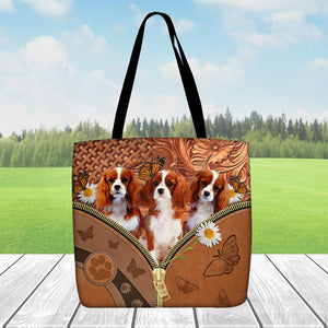 Cavalier King Charles Spaniel Daisy Flower And Butterfly Tote Bag