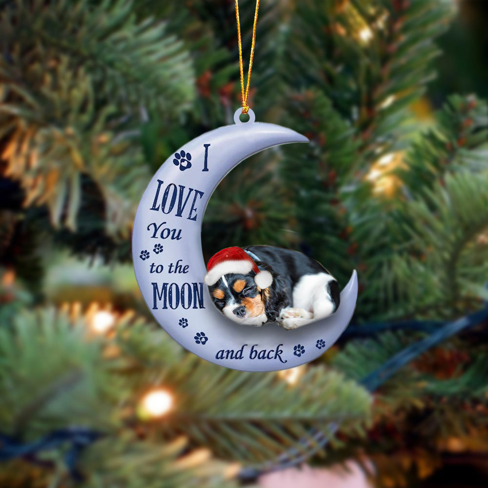 Cavalier King Charles Spaniel. I Love You To The Moon And Back Christmas Ornament