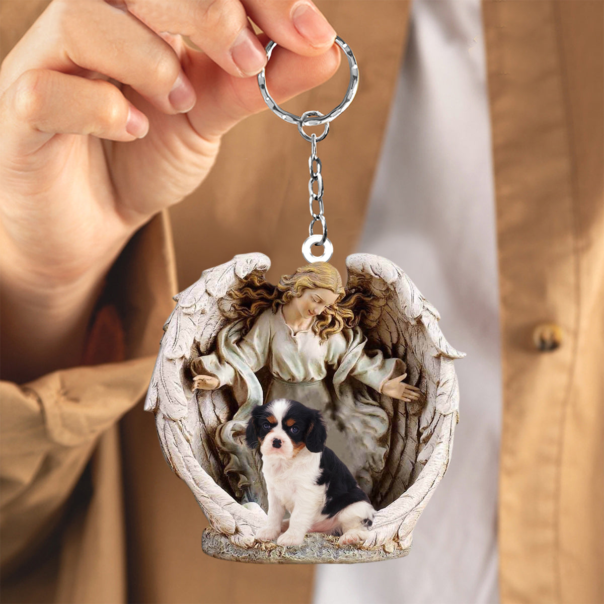 Angel Hug Cavalier King Charles Spaniel06 Acrylic Keychain