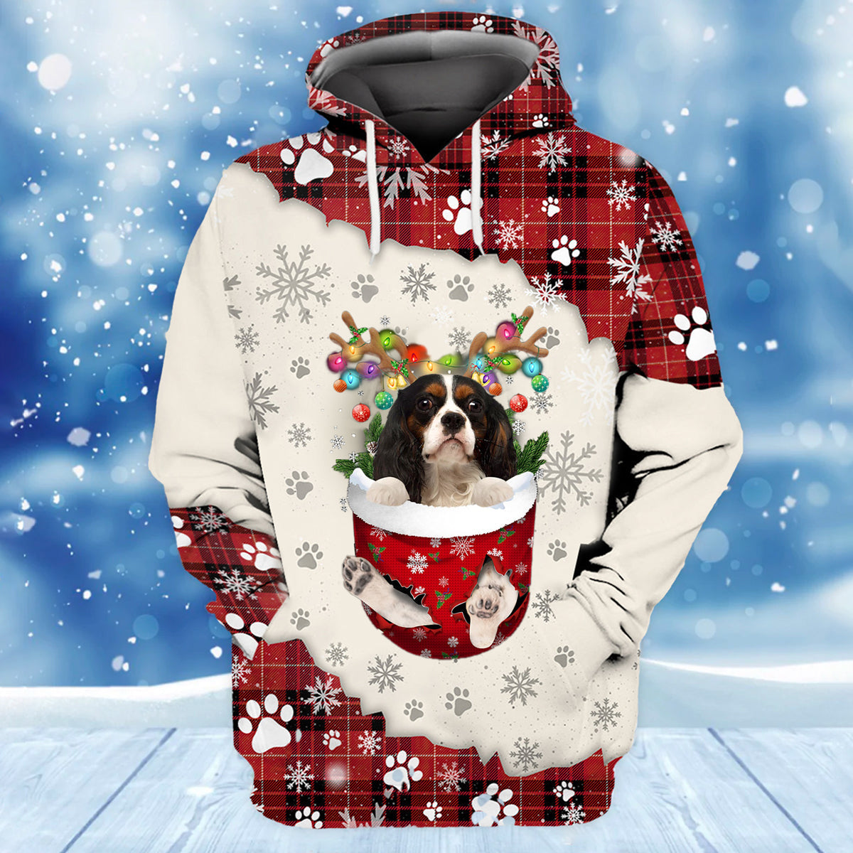 Cavalier King Charles Spaniel .In Snow Pocket Merry Christmas Unisex Hoodie