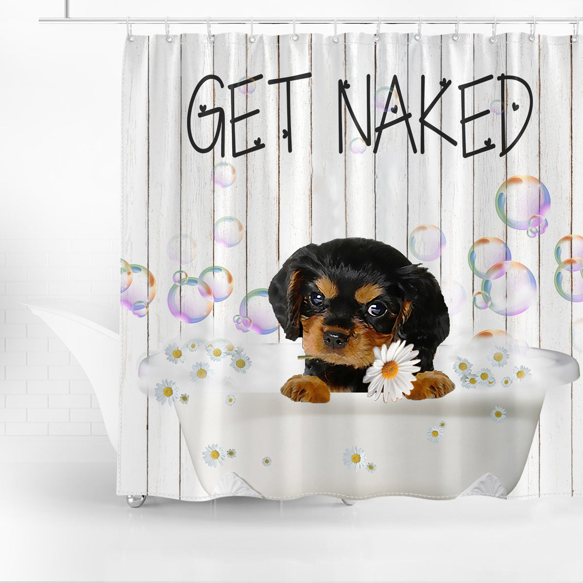 Cavalier King Charles Spaniel 2 Get Naked Daisy Shower Curtain