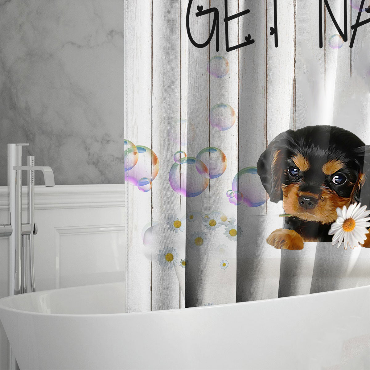 Cavalier King Charles Spaniel 2 Get Naked Daisy Shower Curtain