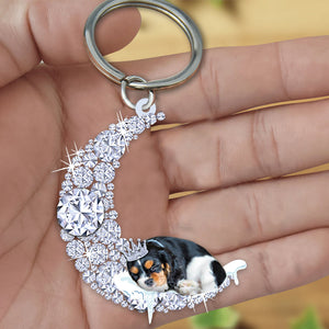 Cavalier King Charles Spaniel 2 Sleeping On A Diamond Moon Acrylic Keychain