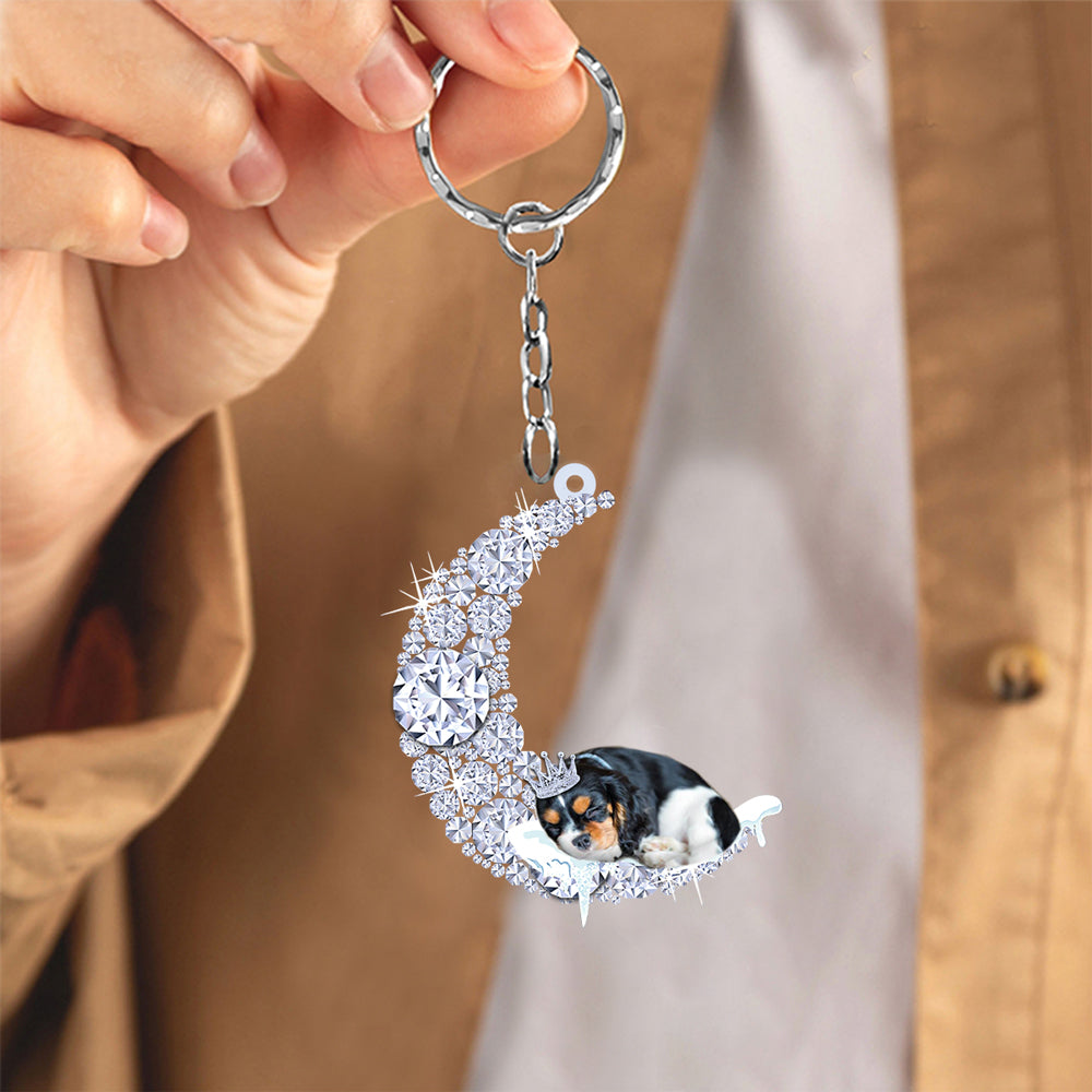 Cavalier King Charles Spaniel  Sleeping On A Diamond Moon Acrylic Keychain
