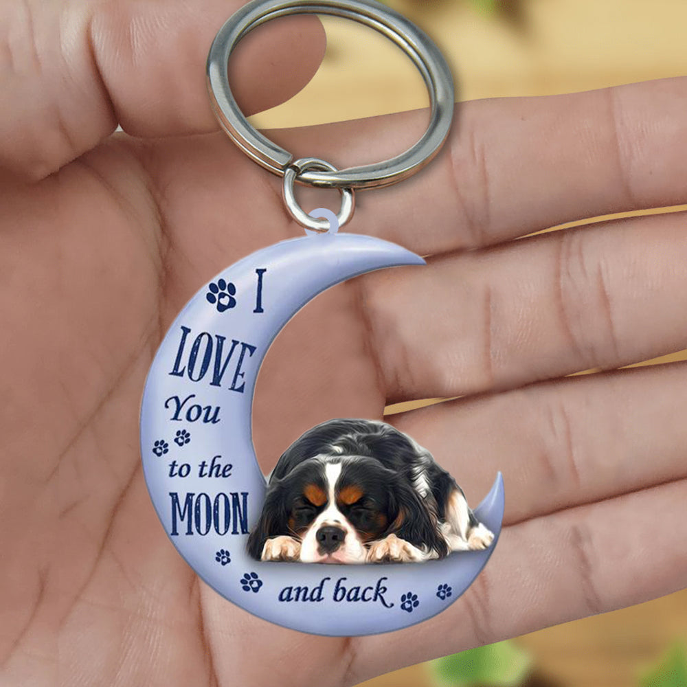 Cavalier King Charles Spaniel  I Love You To The Moon And Back Flat Acrylic Keychain