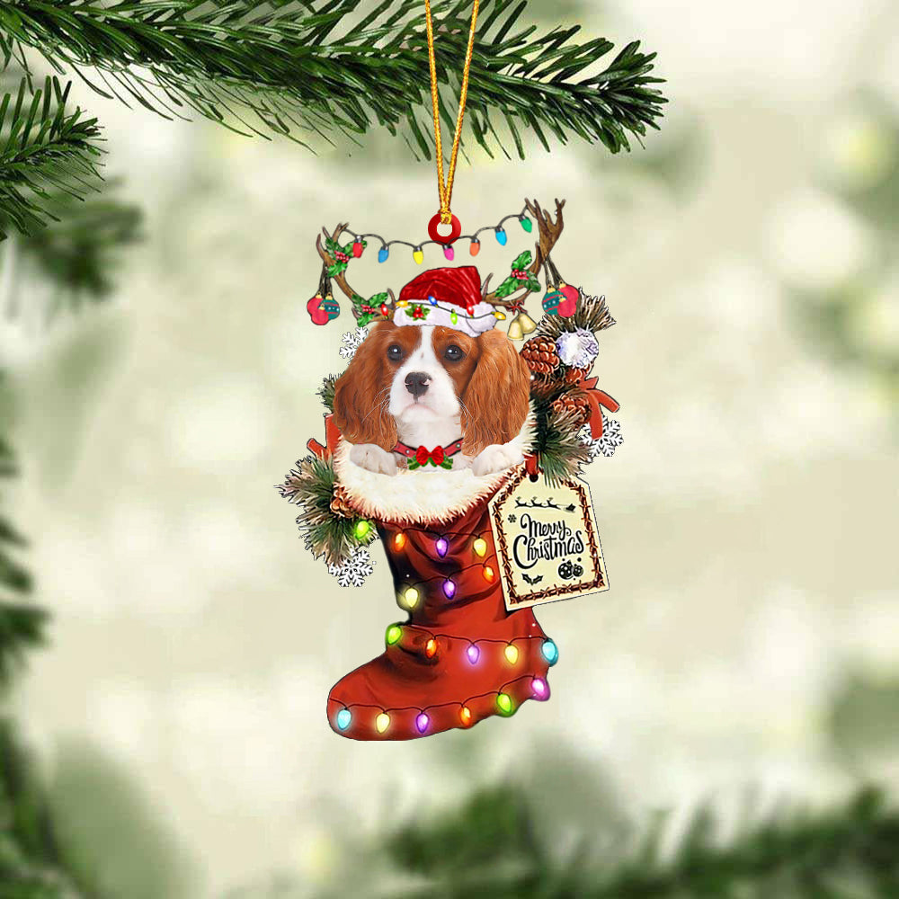 Cavalier King Charles Spaniel  2 In Red Boot Christmas Ornament