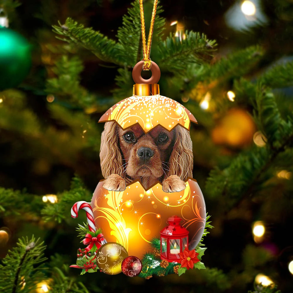 Cavalier King Charles Spaniel  3 In Golden Egg Christmas Ornament