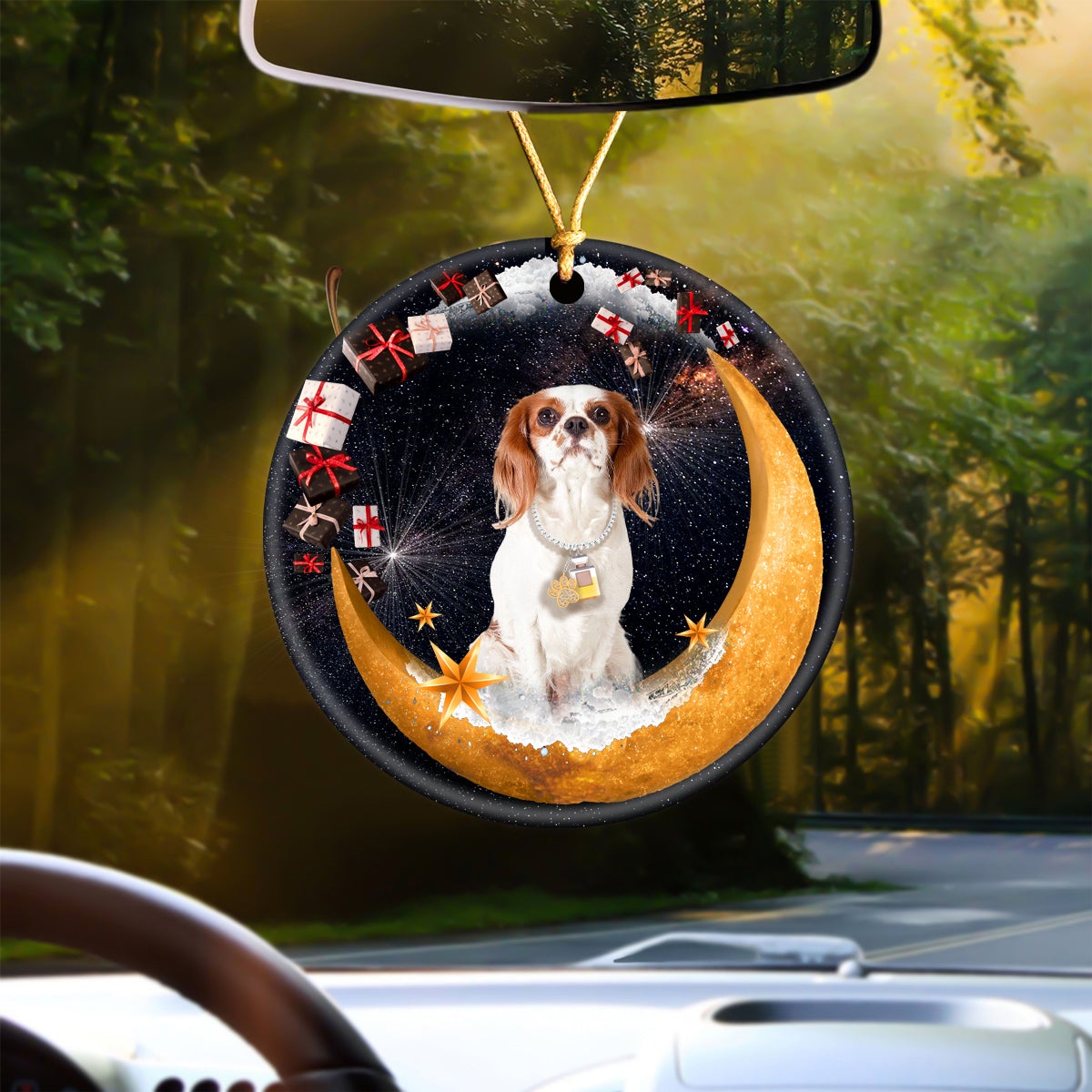 Cavalier King Charles Spaniel Fashion Moon Car Hanging Ceramic Ornament
