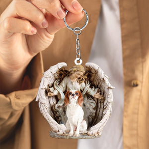 Angel Hug Cavalier King Charles Spaniel Acrylic Keychain