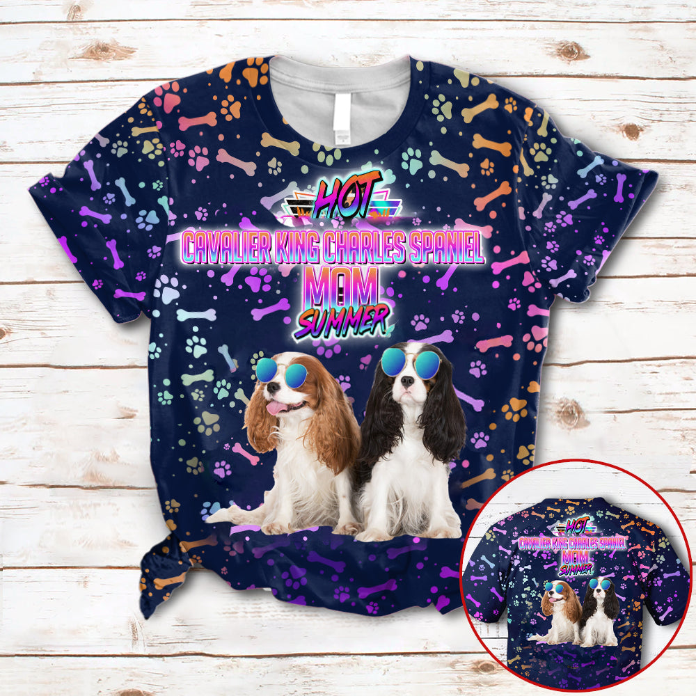 Hot Cavalier King Charles Spaniel Mom Summer Neon Tropical Desing 3D All Over Print T-Shirt