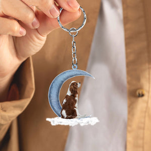 Cavalier King Charles Spaniel On The Moon Flat Acrylic Keychain