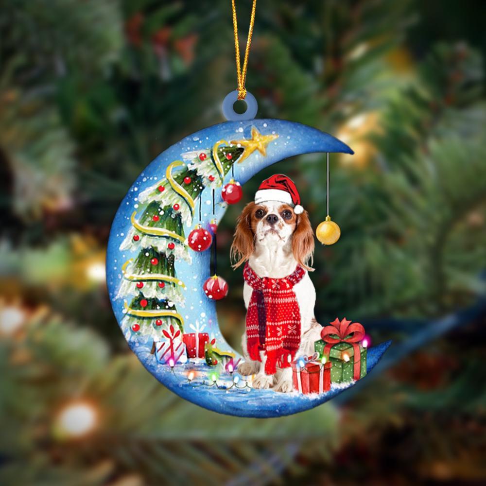 Cavalier King Charles Spaniel Sits On The Moon Merry Christmas Hanging Ornament