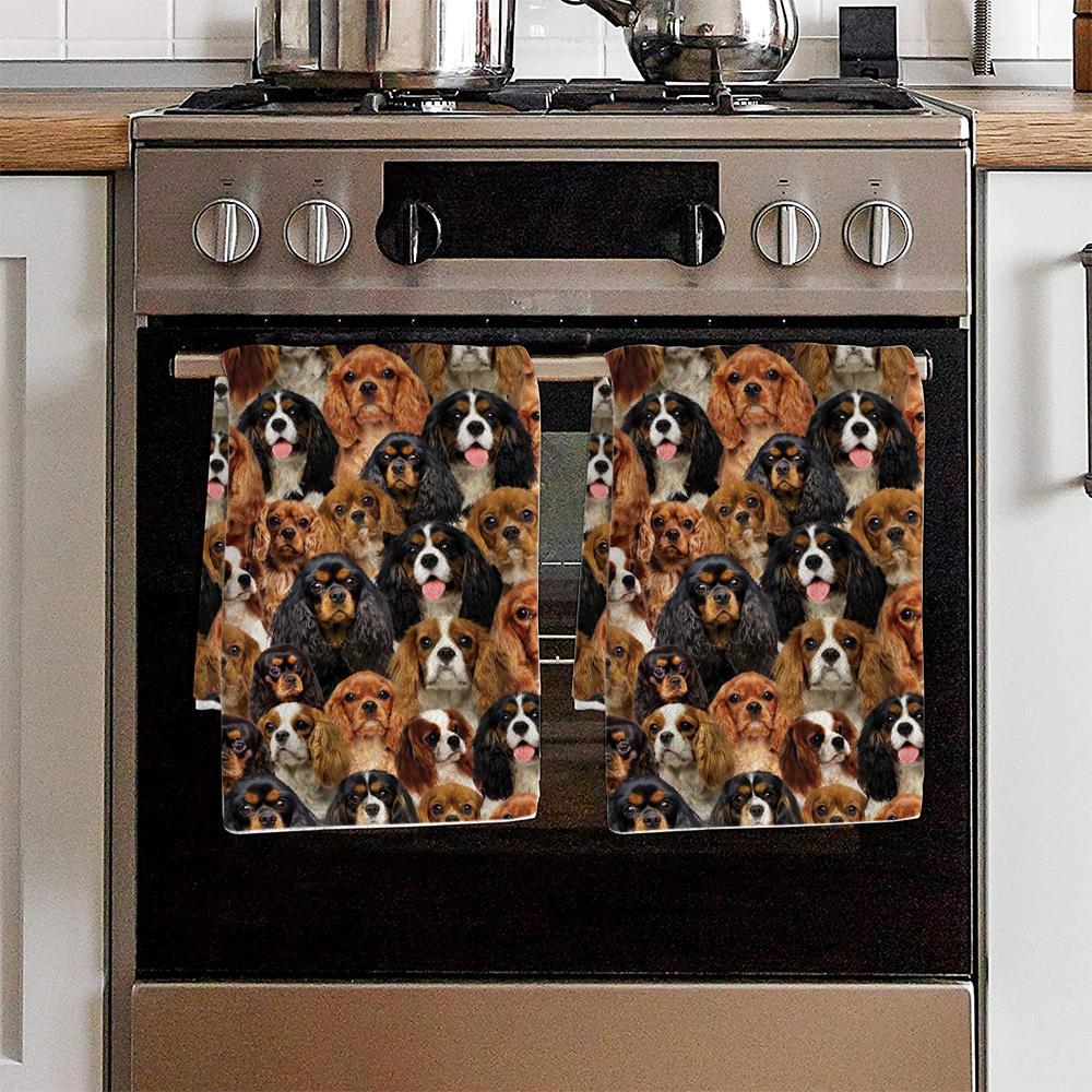 A Bunch Of Cavalier King Charles Spaniels Kitchen Towel