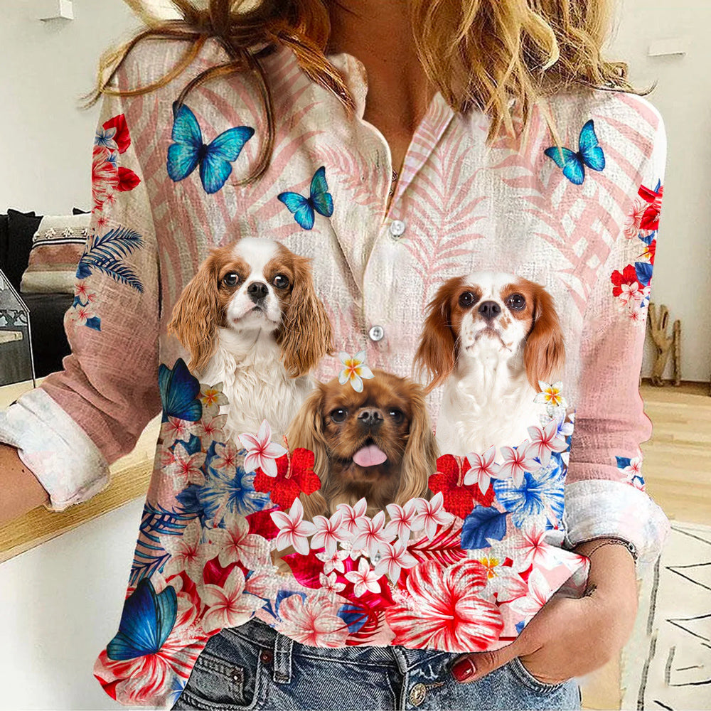 Cavalier King Charles Tropical Floral Casual Shirt