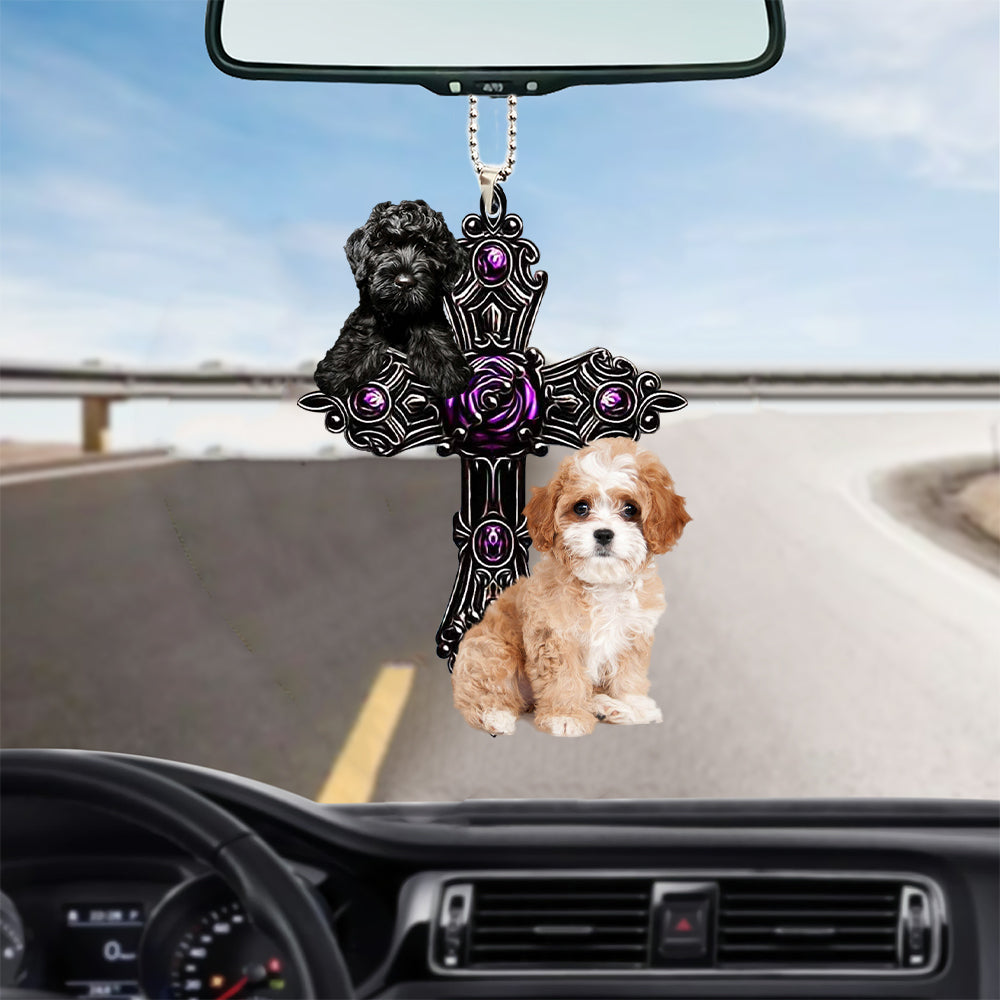 Cavapoo Pray For God Car Hanging Ornament