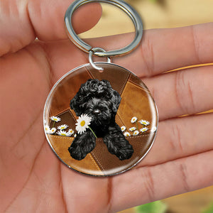 Cavapoo Holding Daisy-Round Resin Epoxy Metal Keychain