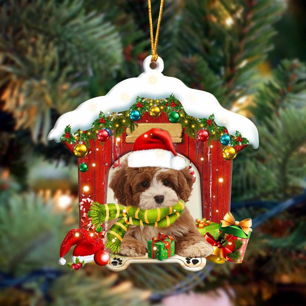 Cavapoo In Red Wood House Christmas Ornament