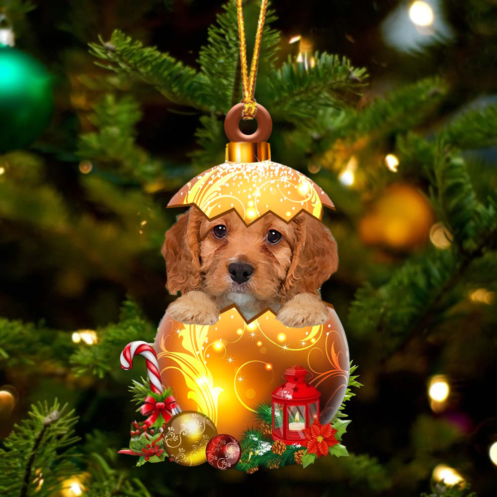 Cavapoo In Golden Egg Christmas Ornament