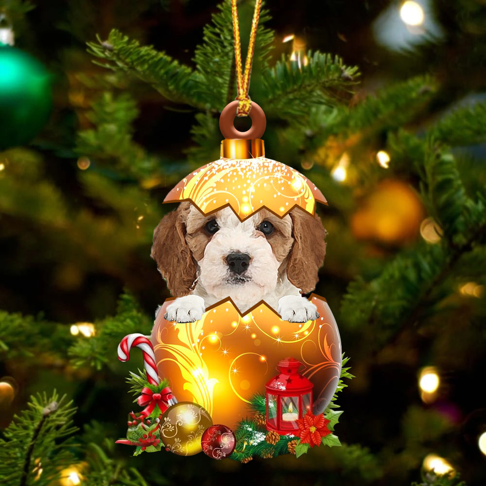 Cavapoo In Golden Egg Christmas Ornament