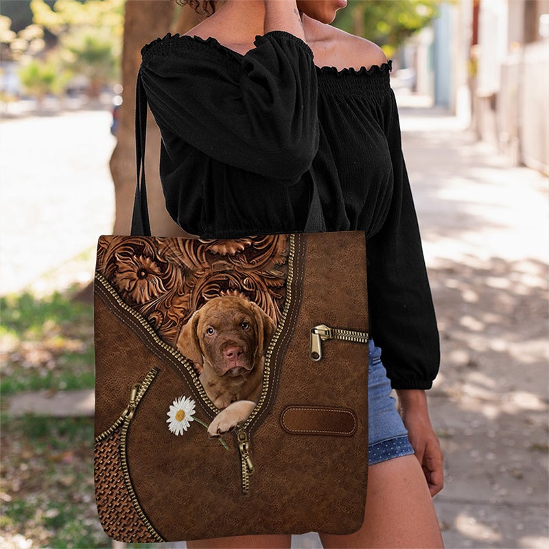 Chesapeake Bay Retriever Holding Daisy Tote Bag