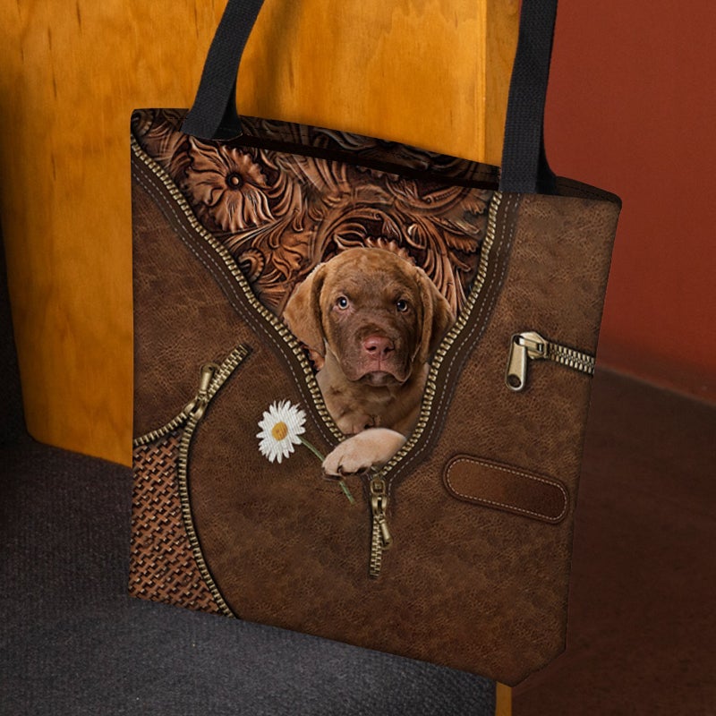 Chesapeake Bay Retriever Holding Daisy Tote Bag