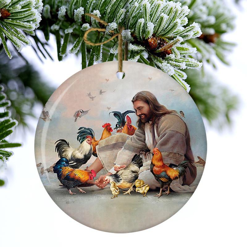 God Surrounded By Chickens Porcelain/Ceramic Ornament