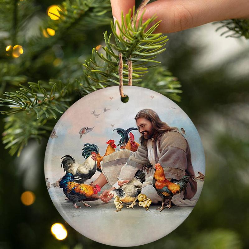 God Surrounded By Chickens Porcelain/Ceramic Ornament