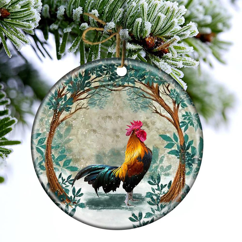 Chicken Among Forest Porcelain/Ceramic Ornament