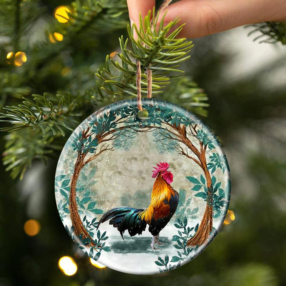 Chicken Among Forest Porcelain/Ceramic Ornament