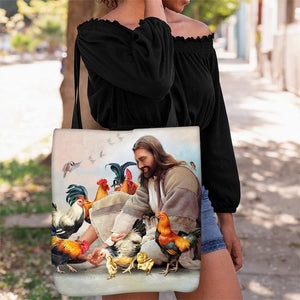 Jesus Surrounded By Chickens Tote Bag