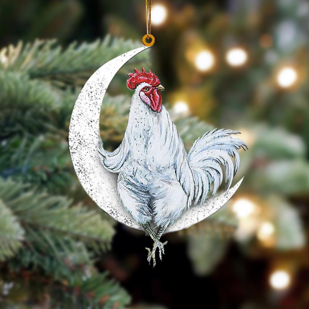 Chicken/Rooster  Sits On The Moon Hanging Ornament