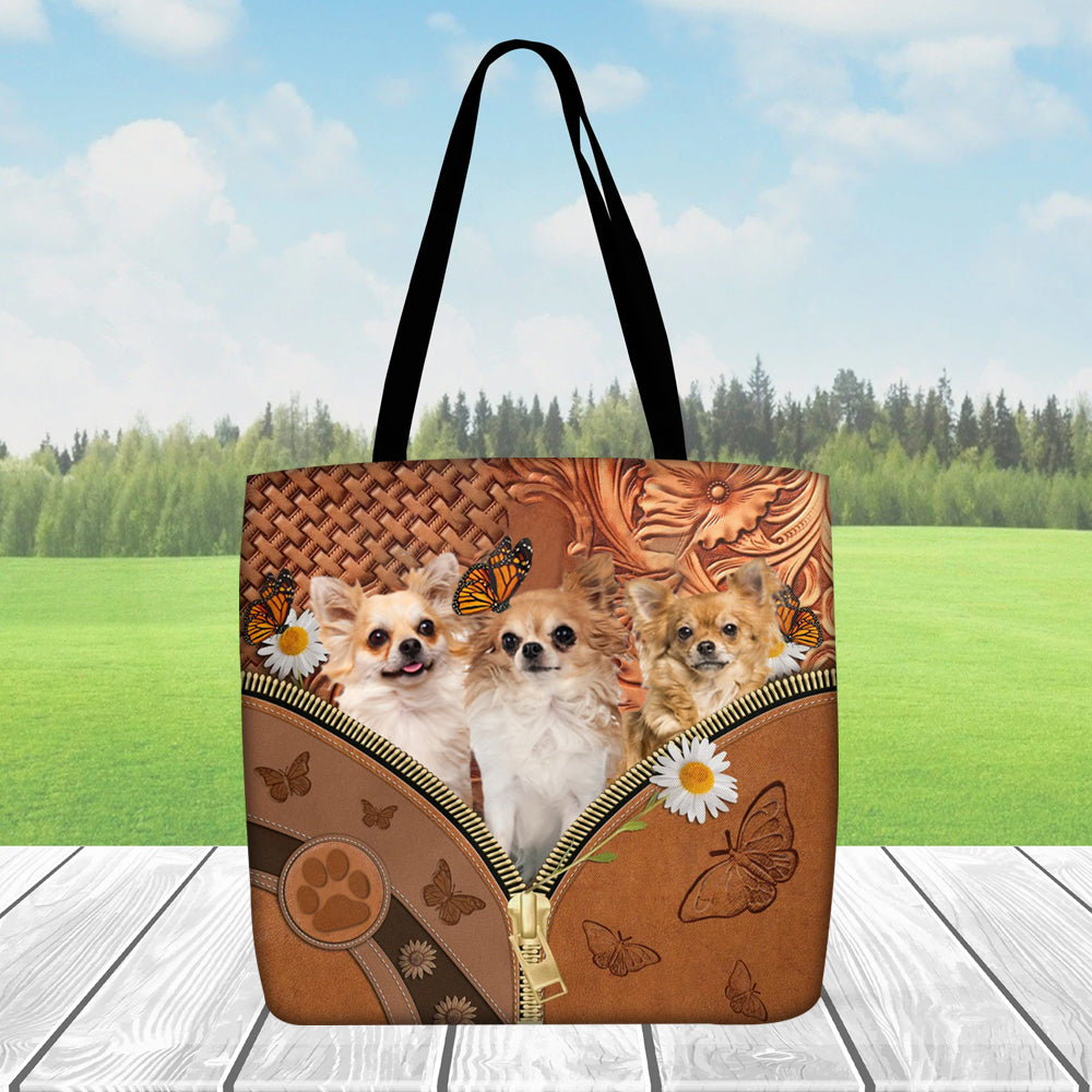 Chihuahua Daisy Flower And Butterfly Tote Bag