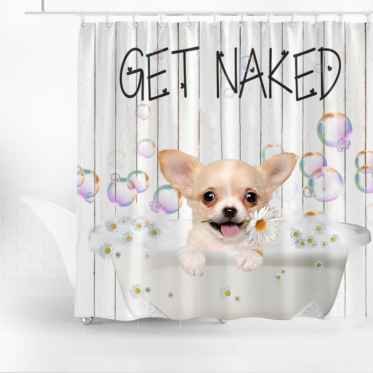 Chihuahua Get Naked Daisy Shower Curtain