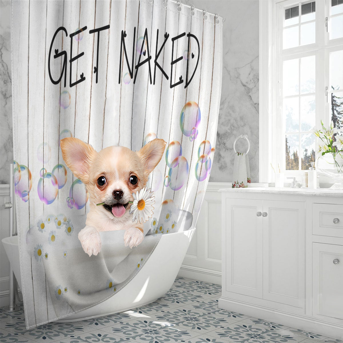 Chihuahua Get Naked Daisy Shower Curtain