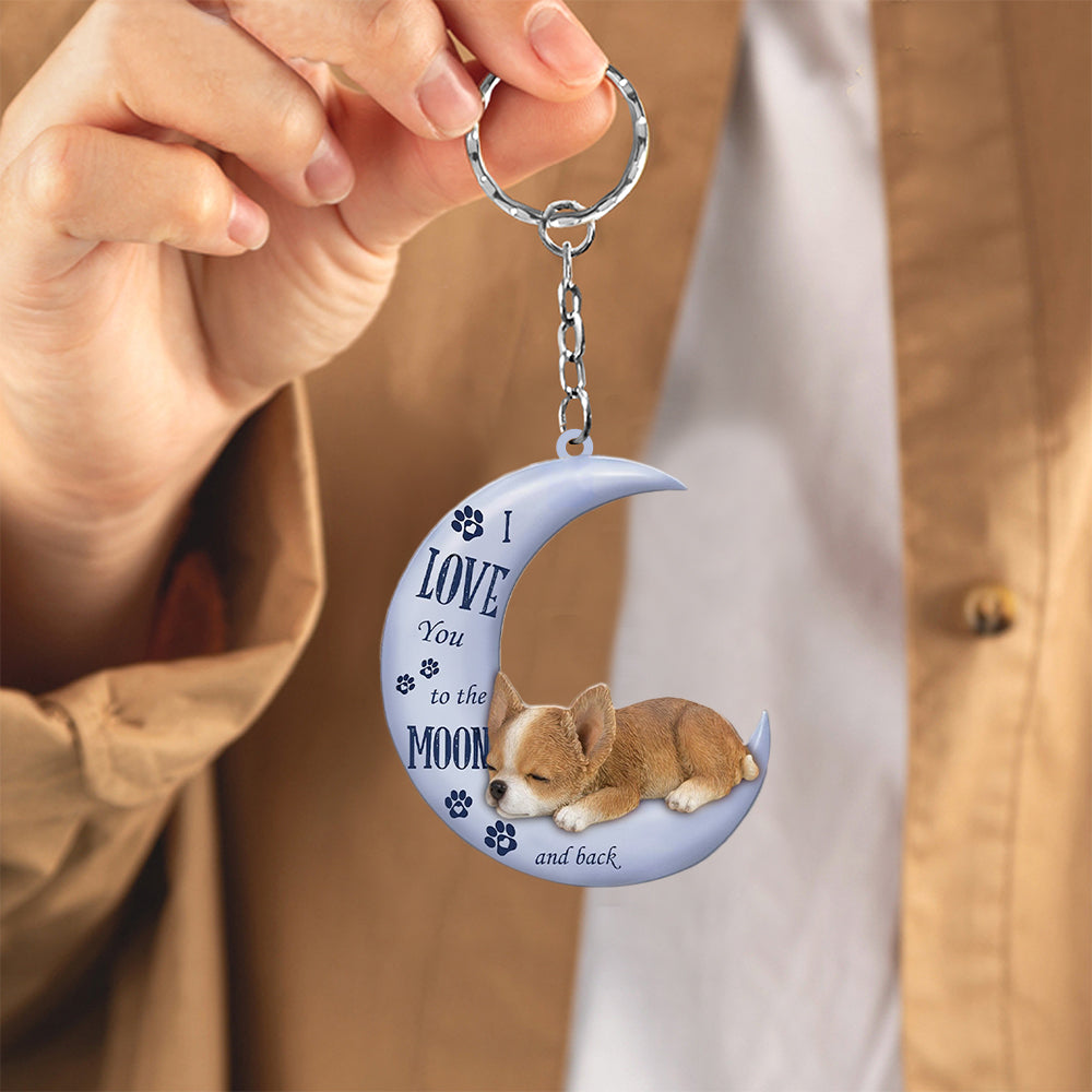 Chihuahua I Love You To The Moon And Back Flat Acrylic Keychain