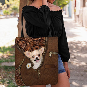 Chihuahua Holding Daisy Tote Bag
