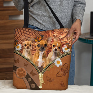 Chihuahua  2 Daisy Flower And Butterfly Tote Bag