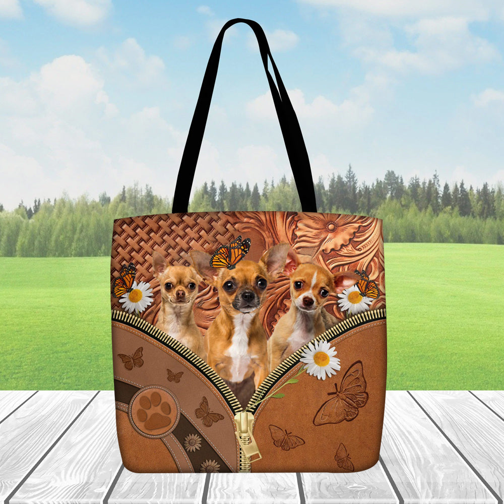 Chihuahua  2 Daisy Flower And Butterfly Tote Bag