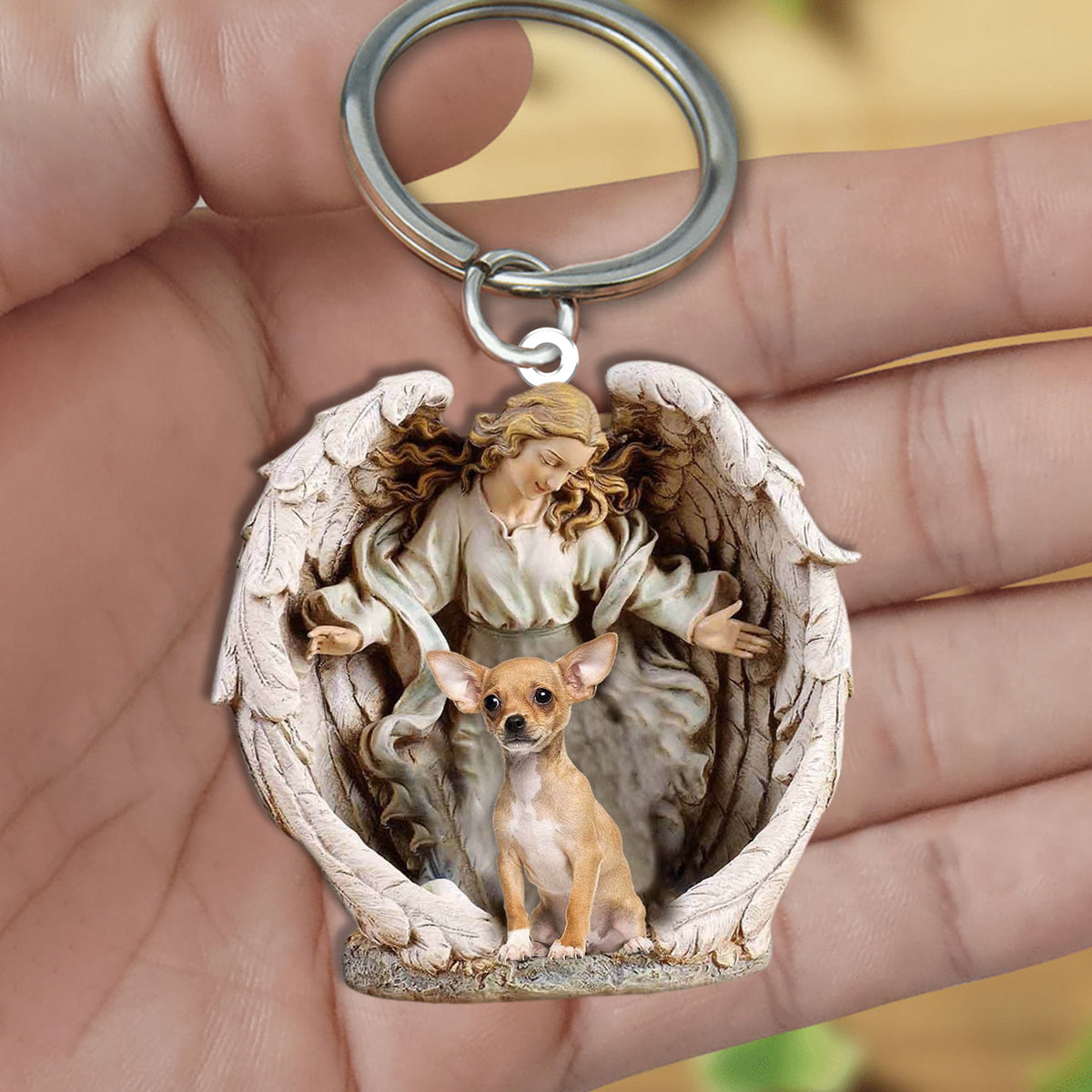 Angel Hug Dog Acrylic Keychain