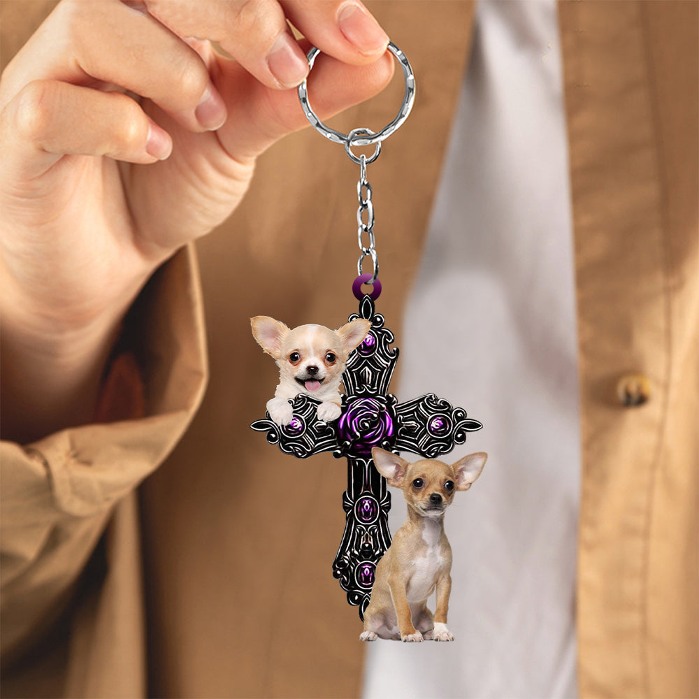 Chihuahua2 Pray For God Acrylic Keychain