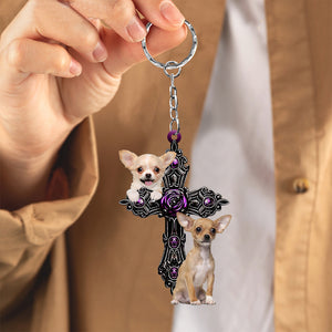 Chihuahua2 Pray For God Acrylic Keychain