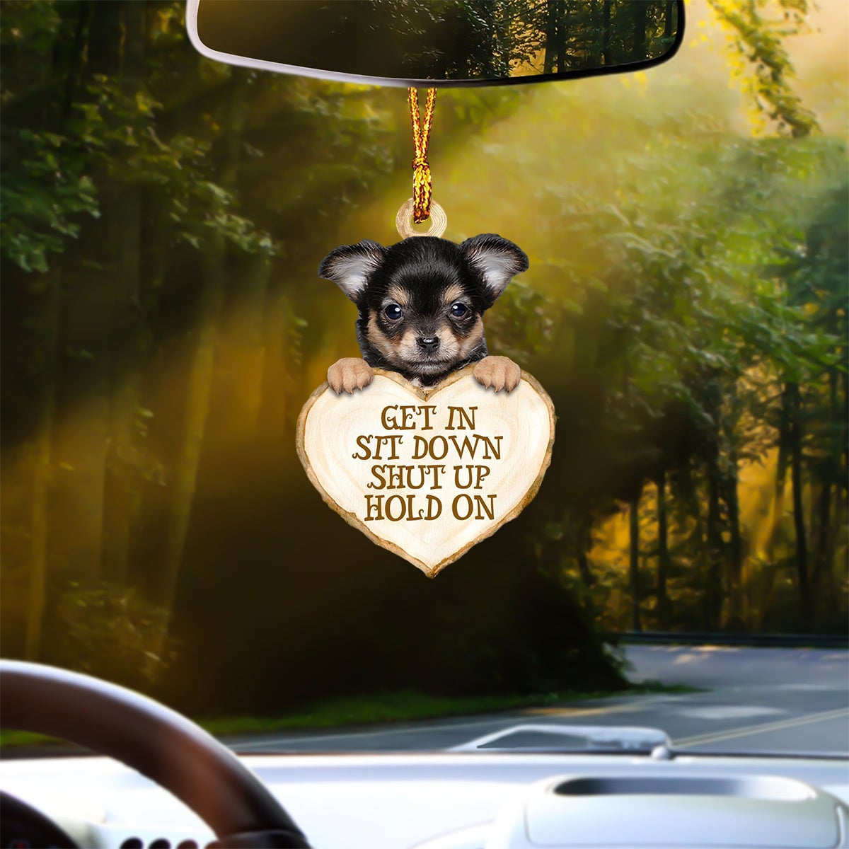 Chihuahua 2 Heart Shape Get In Car Hanging Ornament