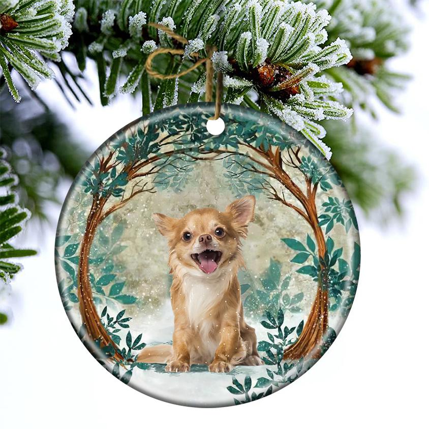 Chihuahua 02 Among Forest Porcelain/Ceramic Ornament