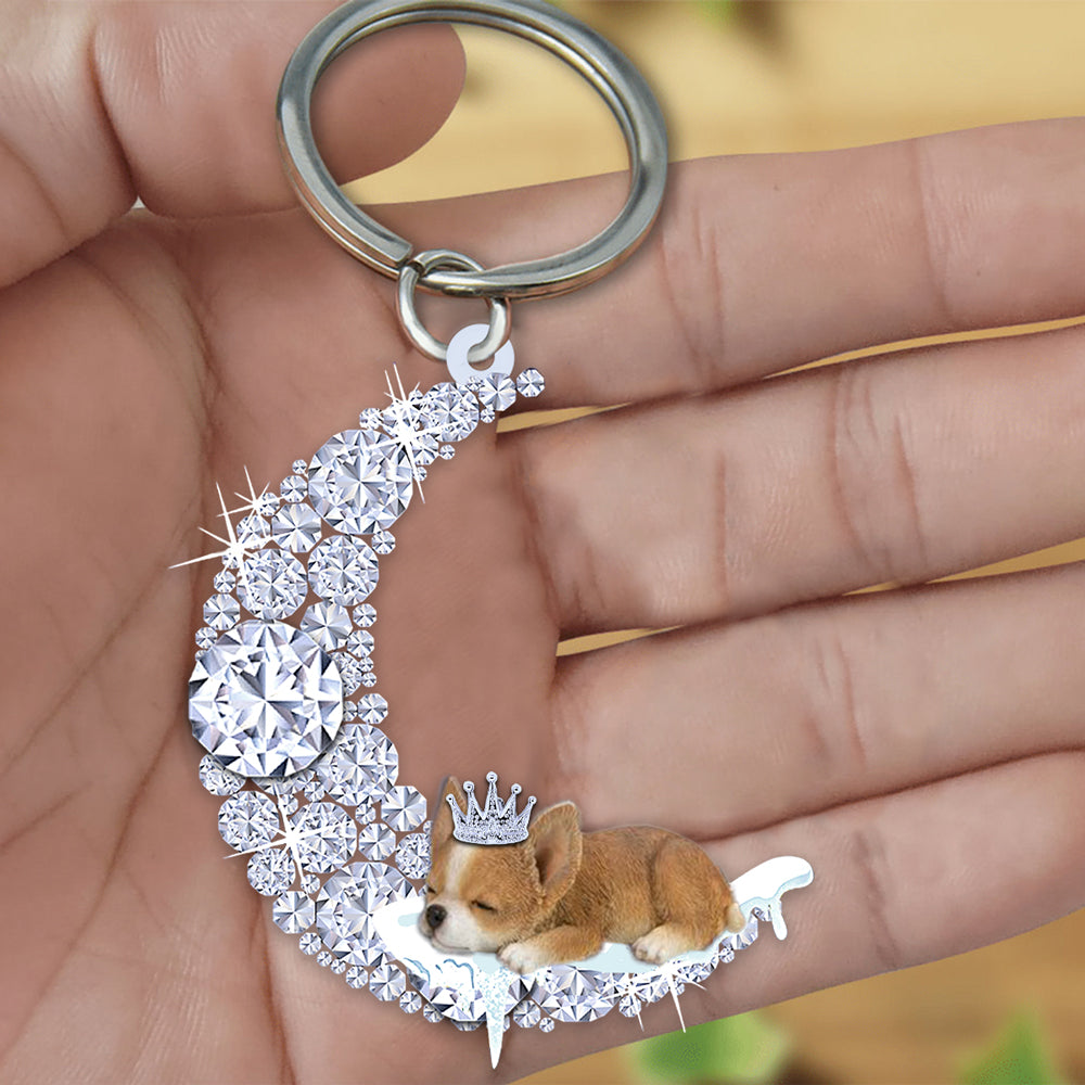 Chihuahua 2 Sleeping On A Diamond Moon Acrylic Keychain