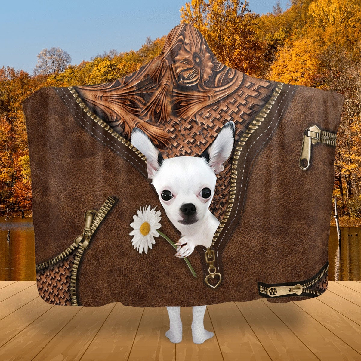 Chihuahua 2 Holding Daisy Hooded Blanket
