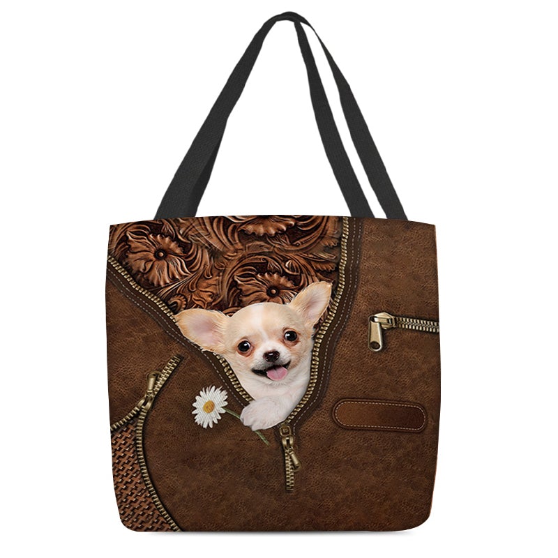 Chihuahua Holding Daisy Tote Bag